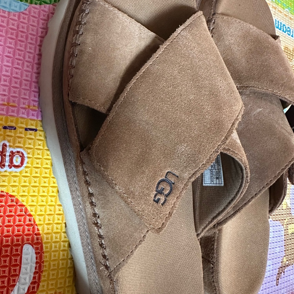 UGG Tan Suede Criss-Cross Slides